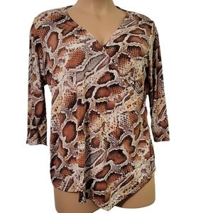 Python Snakeskin Animal Print Plus 2X Wrap Top Venus Silky 3/4 Sleeves